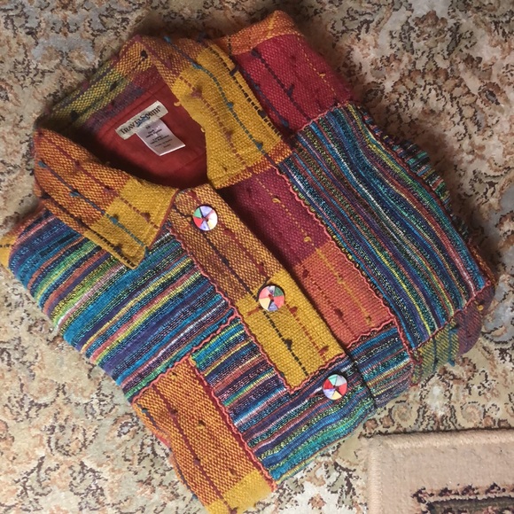 TRAVEL SMITH Size Medium Patchwork BigButton Jacket Chore Vivid Artisan NEW - Picture 2 of 16